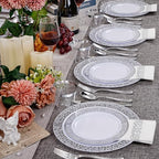 WELLIFE 210pcs Dinnerware Set - Silver Rimmed Plastic Plates Disposable Heavy Duty, Disposable Plastic Plates with Silver Rim, Water-proof, Break-proof, Best Choice for Any Party - Image 6