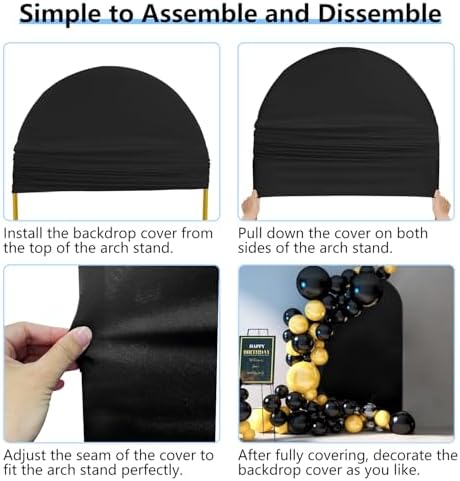 Hemmotop Stretchy Arch Backdrop Cover, Black, 7.2ft, 6ft, Set of 2 - Image 7