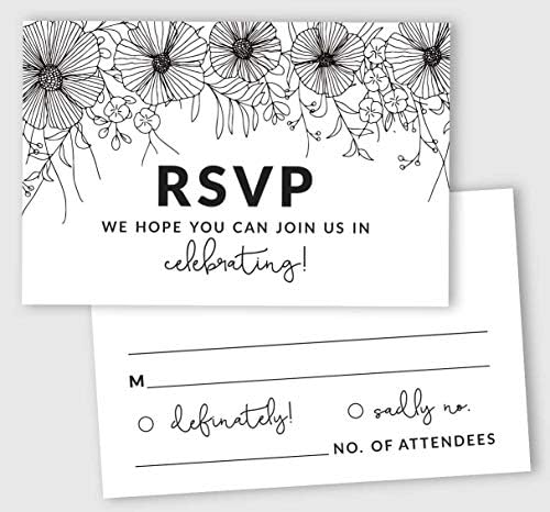 50 Blank RSVP Cards,RSVP Postcards No Envelopes Needed,Floral Print Response Card,RSVP For Wedding,Baby Shower,Bridal Shower by Inkdotpot