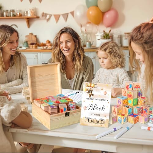 Baby Shower Blocks Game Set with Wooden Box, Acrylic Markers & Wooden Sign for Baby Shower Games, Gender Reveal & Decorations (BrownBear) - Image 6