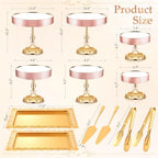 12 Pieces Gold Cake Stand Set, Vintage Cake Display Stand with Crystal Edge and Cupcake Display Tray, Dessert Table Display Set for Wedding Party Baby Shower Anniversary Celebration - Image 3