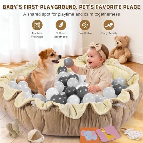 5-in-1 Baby Activity Gym & Play Mat with 6 Hanging Toys, Tummy Time Mat & Cards - Extra Large, Reversible Machine Washable Pad - Gift for Newborns, Infants 0-12 Months, Cream - Image 6
