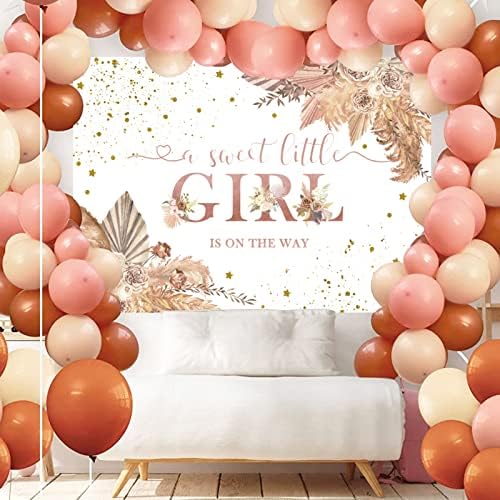 Sensfun Boho Baby Shower Backdrop Sweet Little Girl on The Way Boho Baby Shower Decorations Bohemian Pampas Floral Photography Background for Baby Girls Shower Party Banner Photo Booth Props 10x6.5ft - Image 4