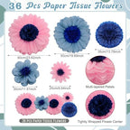 ForraFun 36 Pcs Blue Giant Paper Flowers Decoration for Wall Sizes 10" to 24'' Tissue Paper Pom Poms in 5 Flower Wall Backdrop Decor for Birthday Bachelorette Wedding Baby Shower Bridal Shower Party - Image 2