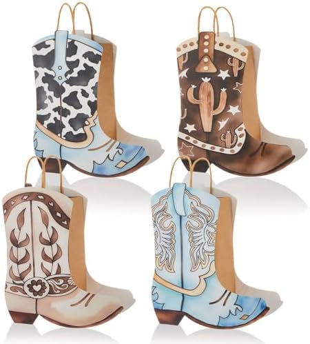 Tioncy 24 Pcs Cowboy Boot Paper Gift Bags, Assorted Style, Brown and Blue by Tioncy