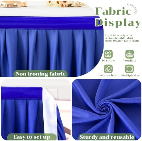 Partisky Royal Blue Polyester Table Skirt for Rectangle Tables 17ft, Wrinkle Resistant Pleated Ruffle Table Cloth for Banquet Wedding Trade Baby Shower Display Gift Dining Table - Image 4