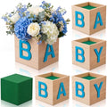 4 Sets Baby Shower Centerpieces for Table, 6 Inch Wood Boxes with Floral Foam Blocks Cube Planter Vase with Baby Letters for Babys Shower Gender Reveal Party Favor Table Decor (Blue) by Ferrochef