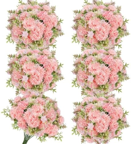 Light Pink Artificial Flowers 6 Bundles Silk Floral with Stems by TOBILU