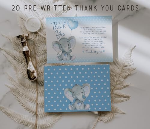 Your Main Event Prints Elephant Baby Shower Thank You Cards - 20 Count Pre-Written Thank You Cards - Baby Sprinkle Blue Dots - No Envelopes Included (Pack of 2) - Image 3