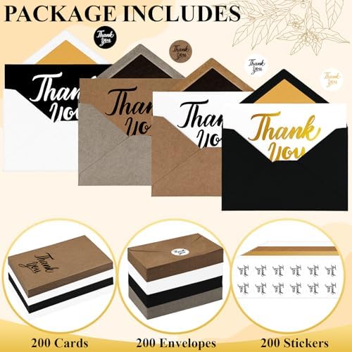 600 PCS Thank You Cards with Envelopes Matching Stickers Thank You Notes Bulk 4x6 Inch Minimalistic Design for Business Baby Shower Wedding Small Business Graduation Bridal Shower Funeral Mixed - Image 4