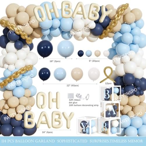 Party Inspo Ahoy It’s a Boy Baby Shower Decorations for Boy – 133 PCs Nautical Theme Party Supplies with Backdrop, Balloon Garland, Banner, Tablecloth, Poster, Cake Topper, Sash and Badges - Image 3