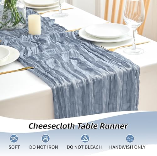 16 Pack Dusty Blue Cheesecloth Table Runner 21.5 x 120 Inches Boho Gauze Table Runners 10FT Long Cheese Cloth Table Runner for Bridal Shower Baby Shower Birthday Party Wedding Decor - Image 6