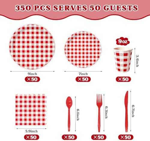 Vyntra 350-Pc Red Gingham Paper Plates and Napkins Party Supplies - Image 3