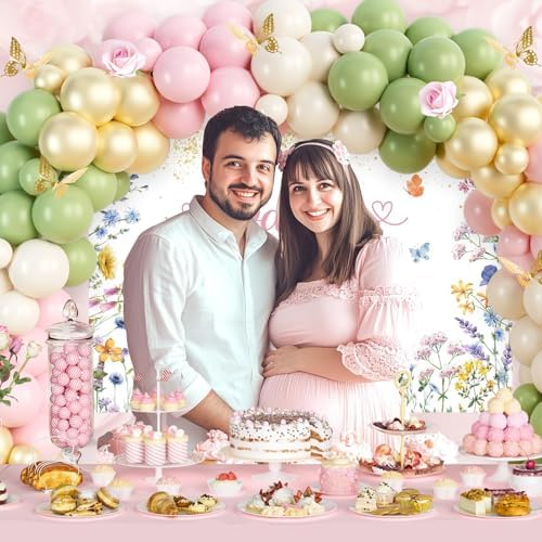 Baby in Bloom Baby Shower Decorations, Baby Shower Decorations for Girl, Flower Themed Backdrop Balloon Box Tablecloth Cake Topper Sash for Floral Baby Shower Decorations for Girl Pink Green - Image 6