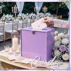 BreezeHug 10" Lilac Acrylic Wedding Card Box with Lock, Purple Money Box - Image 3