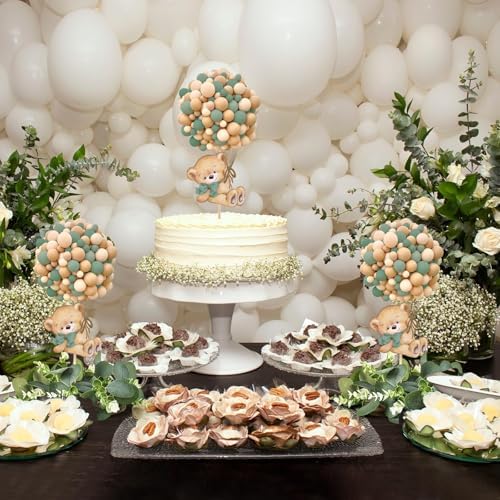 6 Set Baby Shower Bear Table Centerpieces Decortion Sage Green Bear with Eucalyptus Wreath Wood Slices Welcome Baby Table Toppers for Boy Or Girl Gender Reveal Party Favors - Image 6