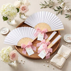 50 Sets Wedding Fan Favors for Guests, White Folding Hand Fans with Thank You Tags and Chiffon Ribbon, Wedding Guest Gifts for Bridal Shower, Baby Shower and Church Events(Pink,Flower) - Image 6