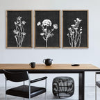 Flower Plant Wall Art Decor 24"x16" Set of 3 Black And White Wood Black - Image 6