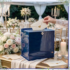 BreezeHug Navy Blue Acrylic Wedding Card Box with Slot and Lock, Graduation Money Gift Box with DIY Letters cards Gifts/Thank You Letters, Funeral, Quinceanera, Retirement Birthday (Medium) - Image 3