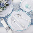 DaYammi 350PCS White and Blue Plastic Dinnerware Set for 50 Guests - Image 4