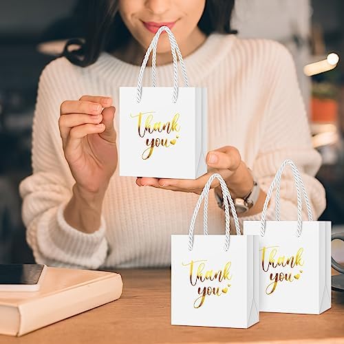 Honoson 60 Pcs Mini Thank You Gift Bag with Handle Bulk,Gold and White - Image 6