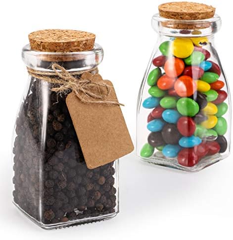 yarlung 30 Pack Glass Favor Jars with Cork Lids, 4 OZ Clear Small Candy Jars Set Square Decorative Bottles for Thanksgiving Gift, Christmas, Baby Shower Wedding Party Favor, Brown Labels and Strings - Image 6