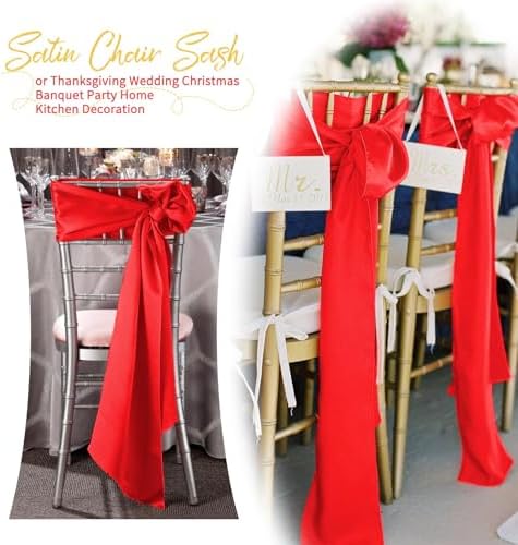 60 PCS Red Satin Chair Sashes, 7 x 108 Inch - Image 4