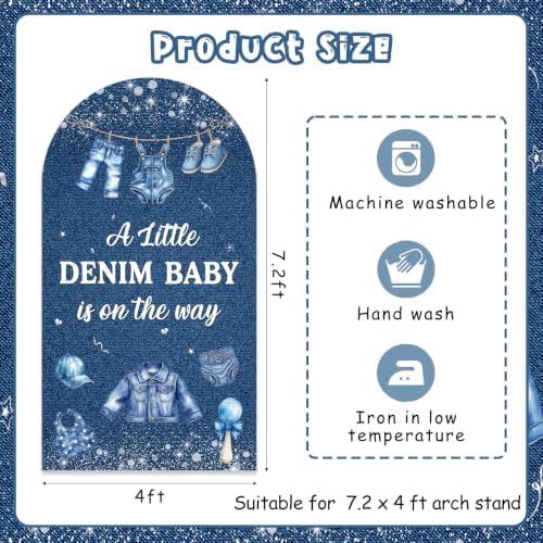 Serencatcher 7.2ft Denim Blue Jean Baby Shower Arch Backdrop Cover - Image 2