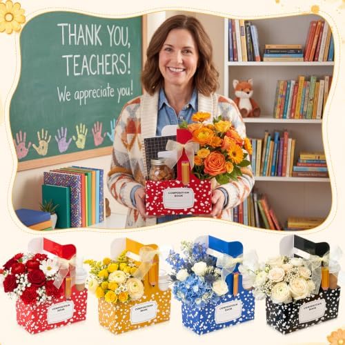 Epakh 48 Pack 2 Cup Disposable Drink Carrier with Handle Paper Coffee Holder Portable Cup Carriers with Gift Tag, Ribbon for Teacher's Day, Wedding, Baby Shower, Party (Notebook) - Image 4