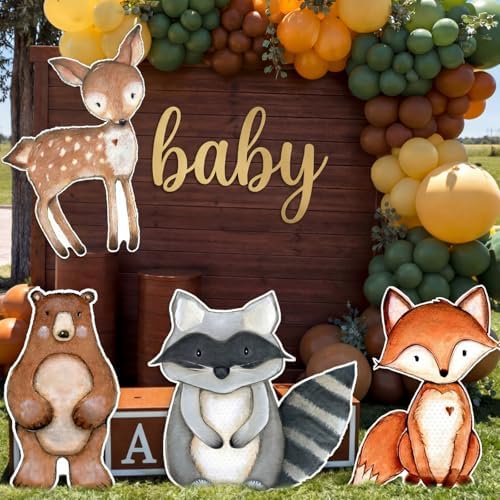 Gemscream 4 Pcs Large Woodland Animal Party Decorations 24 Inch Woodland Classroom Decor Cute Forest Animal Cardboard Cutouts Cartoon Jungle Photo Booth Prop for Birthday Baby Shower Nursery Party - Image 4