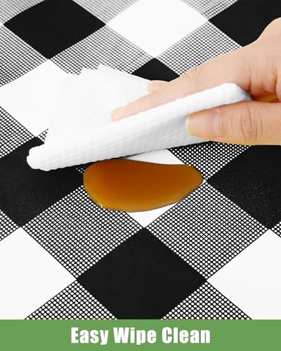 Smiry 12 Packs Gingham Disposable Table Cloth, 54 x 108 Inch Waterproof Plastic Tablecloth, Rectangle Black and White Checkered Table Covers for Picnic, Birthday, Party - Image 4