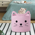 VK VK·LIVING Cat Toy Basket Cute Cotton Rope Animal Storage Pink Laundry Baskets for Toys, Clothes,Gifts,Towels, Blankets, Pet Bed Pink Laundry Hamper for Organizing 15''x14'' - Image 6