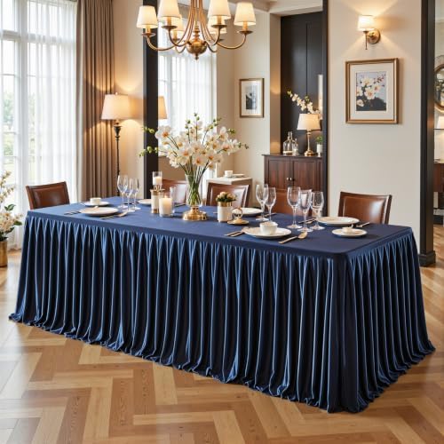 6 Pack Navy Blue Satin Table Clothes for 6 Foot Rectangle Tables - 6FT Wrinkle Resistant Glitter Rectangle Tablecloths, Party Table Covers for Wedding Banquet, Baby Shower, Birthday, Holiday Dinner - Image 6