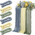 6 Pcs Dusty Blue Green Yellow Cheesecloth Table Runner by Windkream