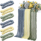 6 Pcs Dusty Blue Green Yellow Cheesecloth Table Runner by Windkream