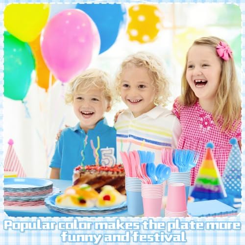 Tegeme 256 Pcs Pink and Blue Gender Reveal Party Supplies Disposable Tablecloth Paper Plates Napkin Cup Plastic Fork Knives Spoon Tableware Serve 36 Guest for Birthday Baby Shower Wedding Decoration - Image 2