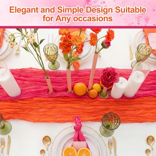 Moukeren 4 Pack Pink and Orange Cheesecloth Table Runner Sunset Party Decor - Image 6