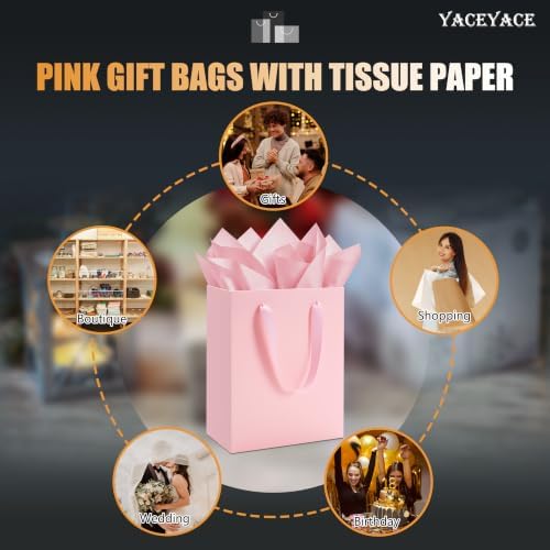 YACEYACE Pink Gift Bags 20Pack, Pink Gift Bags with Tissue Paper - Image 7