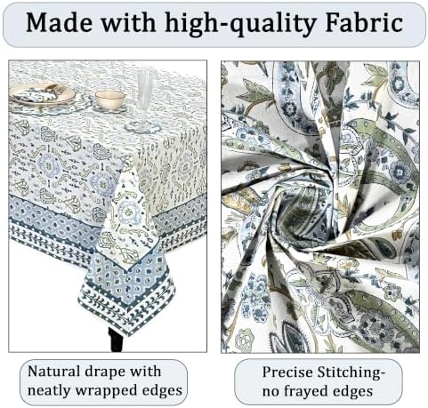 Ridhi Coastal Ikat Blue and Sage Green Hand Block Print Cotton Rectangle Tablecloth 60x90 inch Reusable Table Cover Decorative Everyday Use for Dining Room, Farmhouse, Home Gift for Spring, Summer - Image 6