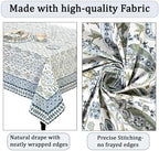Ridhi Coastal Ikat Blue and Sage Green Hand Block Print Cotton Rectangle Tablecloth 54x54 inch Reusable Table Cover Decorative Everyday Use for Dining Room, Farmhouse, Home Gift for Spring, Summer - Image 6