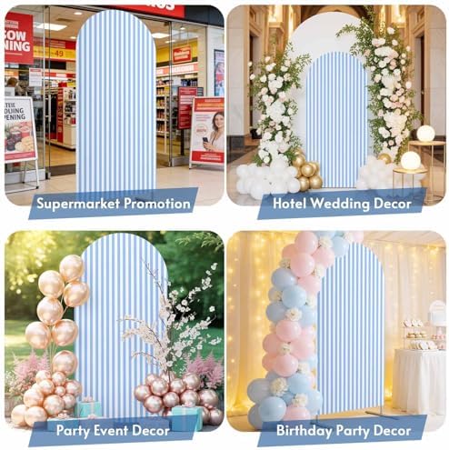 Simple White Striped Arch Backdrop Cover 6.6 FT, Blue Stripes Modern Style Wedding Arch Cover Stretchy Backdrop Stands Covers for Birthday Party Ceremony Banquet Decor - Image 6