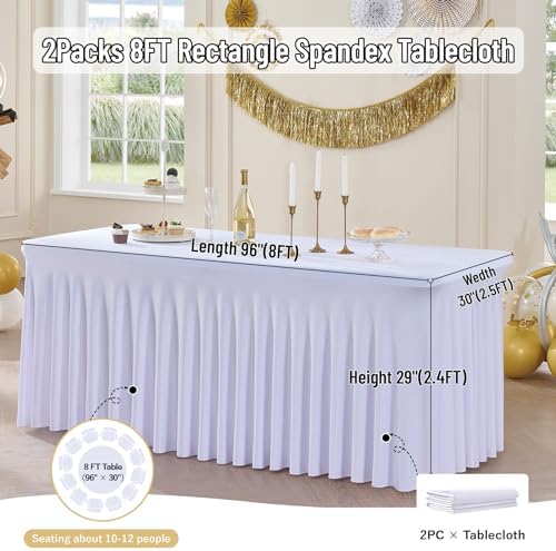 Spandex Tablecloth 8FT Rectangle Table Cover 2 Pack White Wrinkle-Free - Image 6
