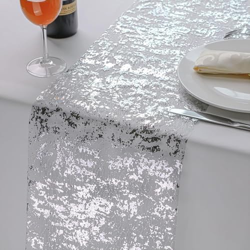 Snowkingdom Silver Table Runner, Sequin Glitter Foil Metallic Runner 11 Inch x 100 Feet, Silver Mesh Table Decorations Centrepiece for Wedding Birthday Party Christmas - Image 3
