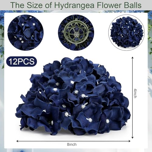 Navy Blue Hydrangea Flower Balls for Centerpieces - 12 PCS - Image 2