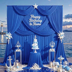 50ft x 10ft Wrinkle Free Royal Blue Backdrop Curtain for Party, Polyester Royal Blue Photo Backdrop Drapes 10 Panels 5x10ft for Birthday Photography Background Weddings Baby Shower Party - Image 2