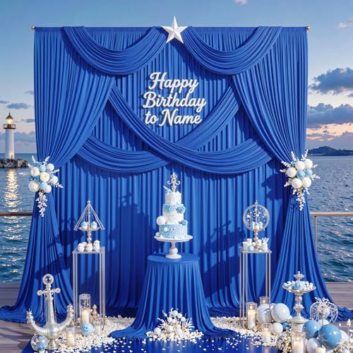 50ft x 10ft Wrinkle Free Royal Blue Backdrop Curtain for Party, Polyester Royal Blue Photo Backdrop Drapes 10 Panels 5x10ft for Birthday Photography Background Weddings Baby Shower Party - Image 2