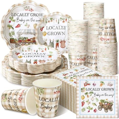 Newtay 250 Pcs Locally Grown Babyshower Disposable Paper Plates and Napkins by Newtay