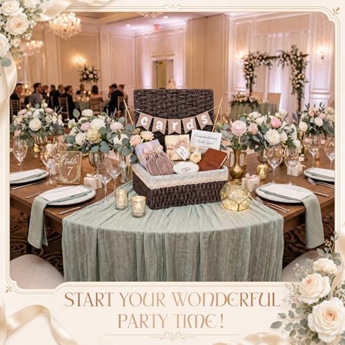 Gerrii Wedding Party Decoration 12 x 9.4 x 5.3 in Large Wicker Storage Basket with Lid Wedding Card Box and Card Banner Set Money Envelope Box Gift for Baby Shower Favor Supplies(Coffee) - Image 6