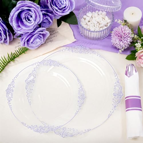 Hioasis 175 Pcs Clear Purple Plates for Party - Image 6