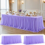 2 Pack Lavender Tablecloth for 8 Foot Rectangle Tables Tulle Table Skirt by PartyTalk
